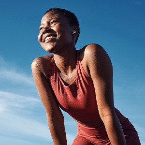 Lady smiles outdoors
